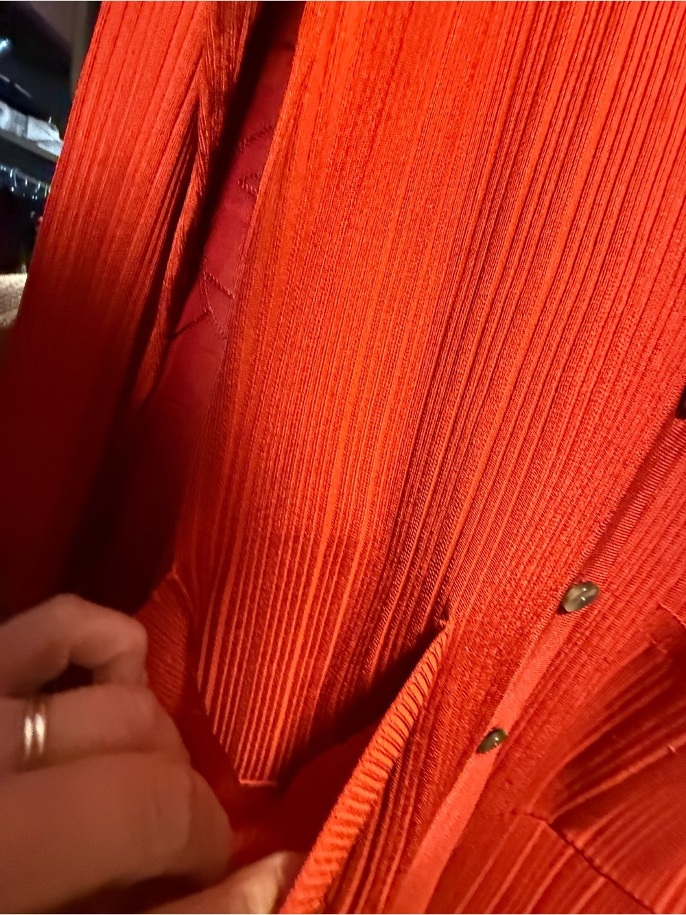 Chico's Long Ribbed Button-Front Cardigan in Rust Orange - Picture 5 of 9